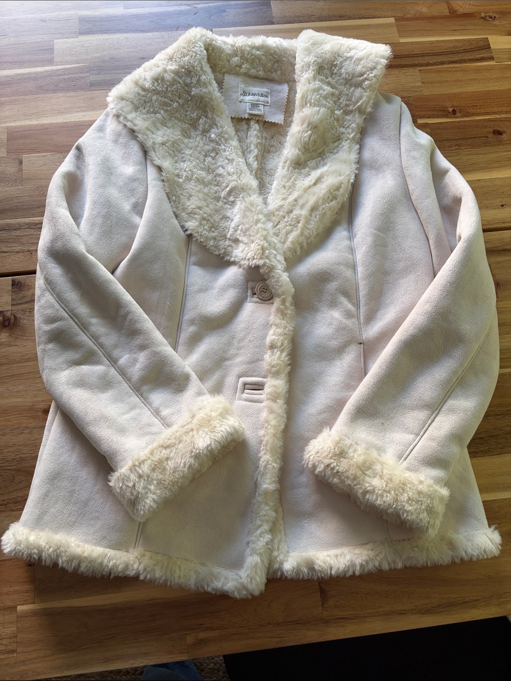 St. John's Bay Cream Faux Shearling Trim Jacket